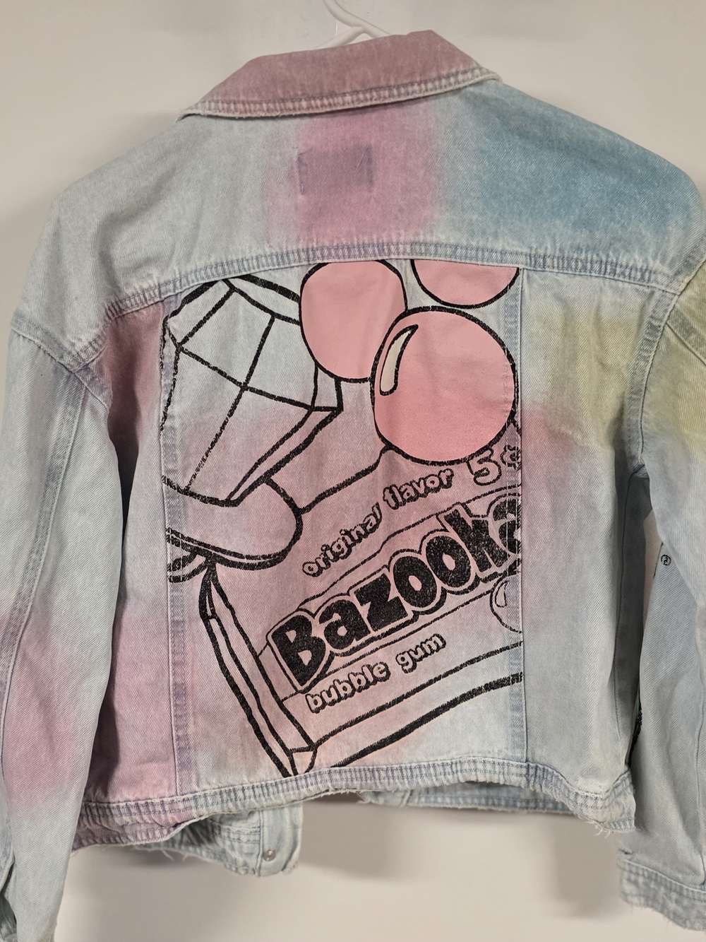 Justice Girls Ring Pop Bazooka Denim Jacket Tie Dye Pastel Distressed Size M 10
